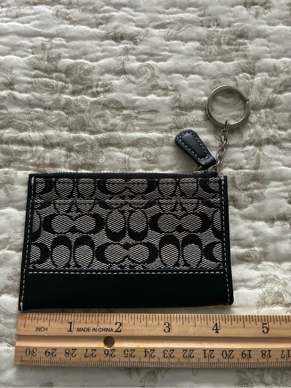 Coach Black and Gray Signature Card Case Key Ring